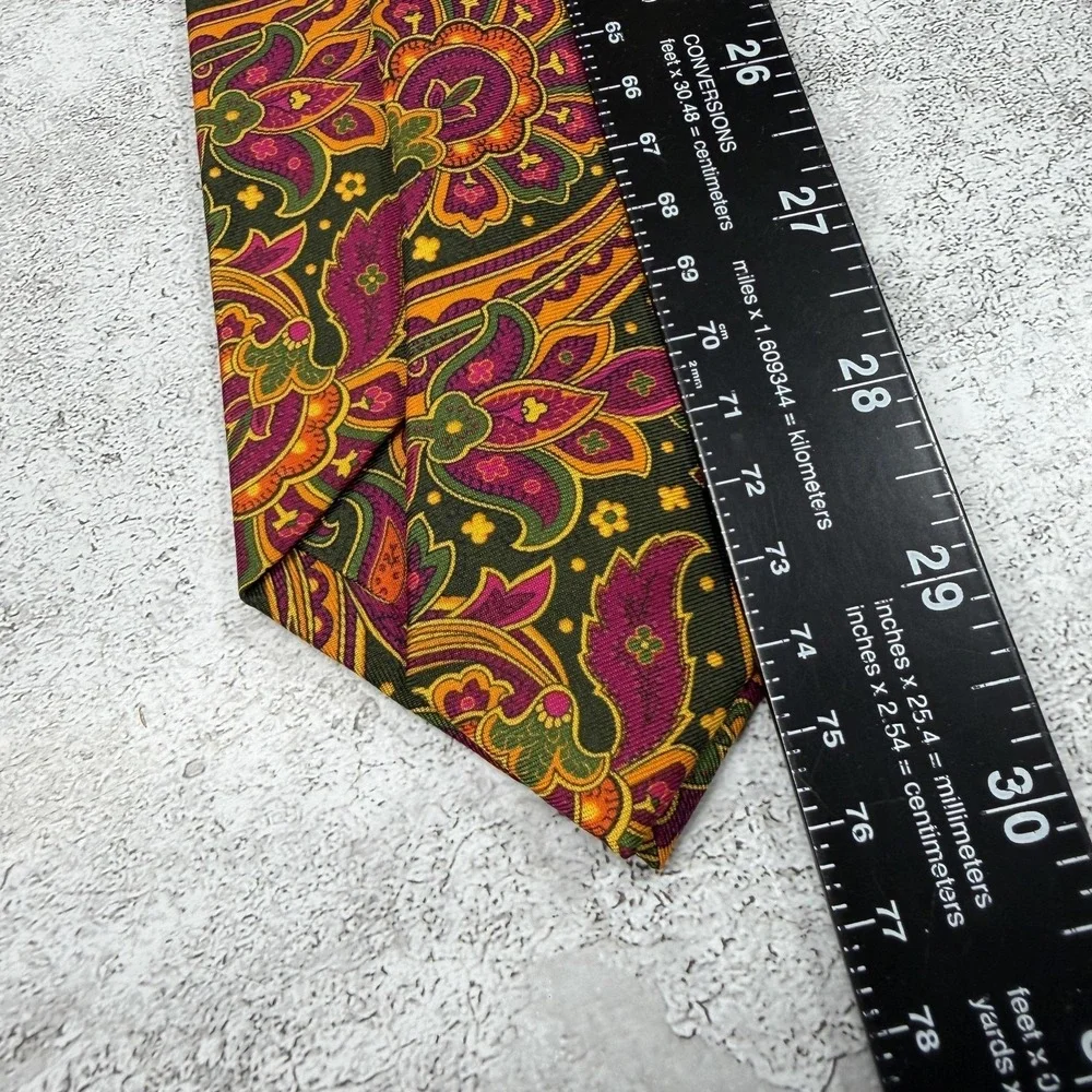 Beau‎ Ties Ltd Silk Tie Mens OS Green Gold Paisley Made In USA Necktie 60x3.5